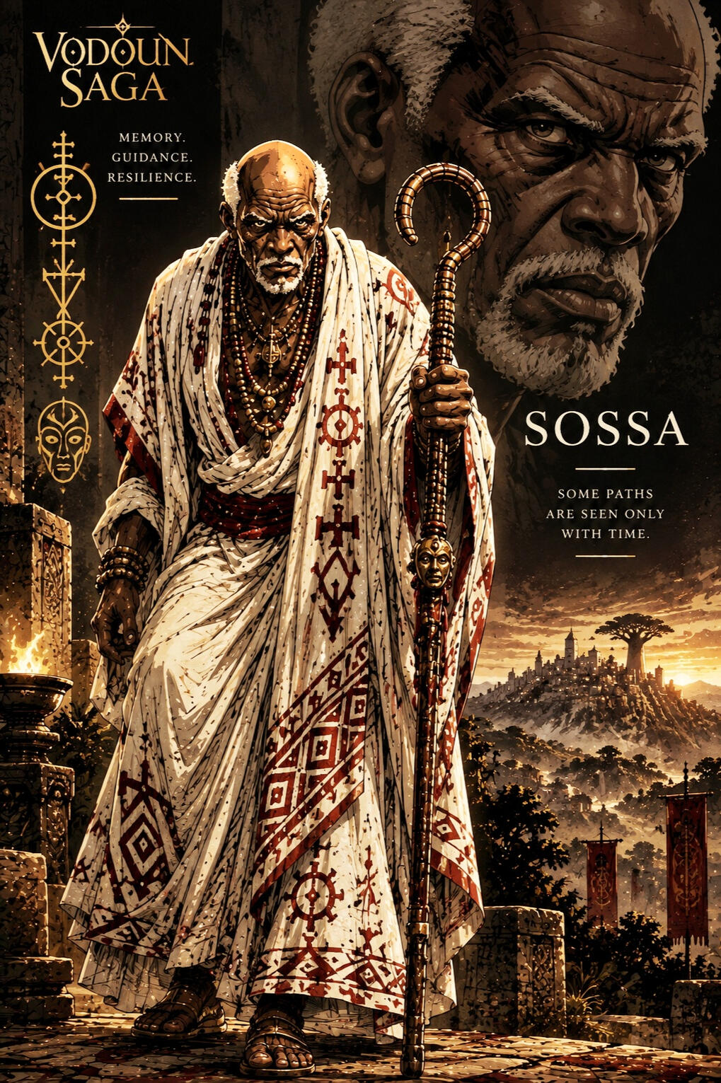 Vodoun_Saga_Caracters_SOSSA.jpeg Vodoun Saga, inspired by the Kingdom of Danxomè, Vodoun_Saga_Caracters. SOSSA, master of memory.
