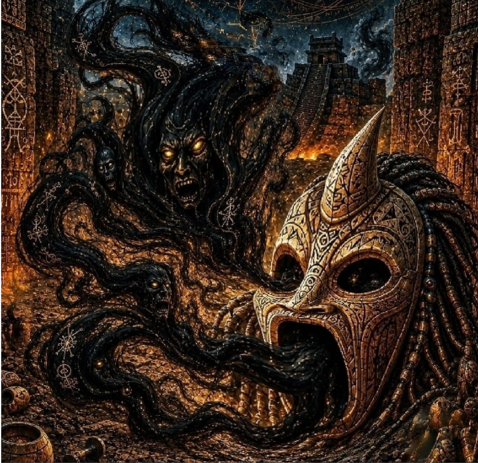Ancient sacred mask possessed by a powerful Vodoun spirit, heralding the return of forgotten forces in the dark Afro-fantasy world of VODOUN SAGA.